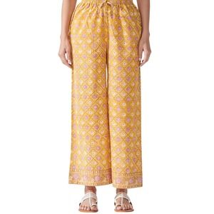 Farida Gupta Yellow Hand Block Printed Straight Farsi Floral Pants Womens Medium